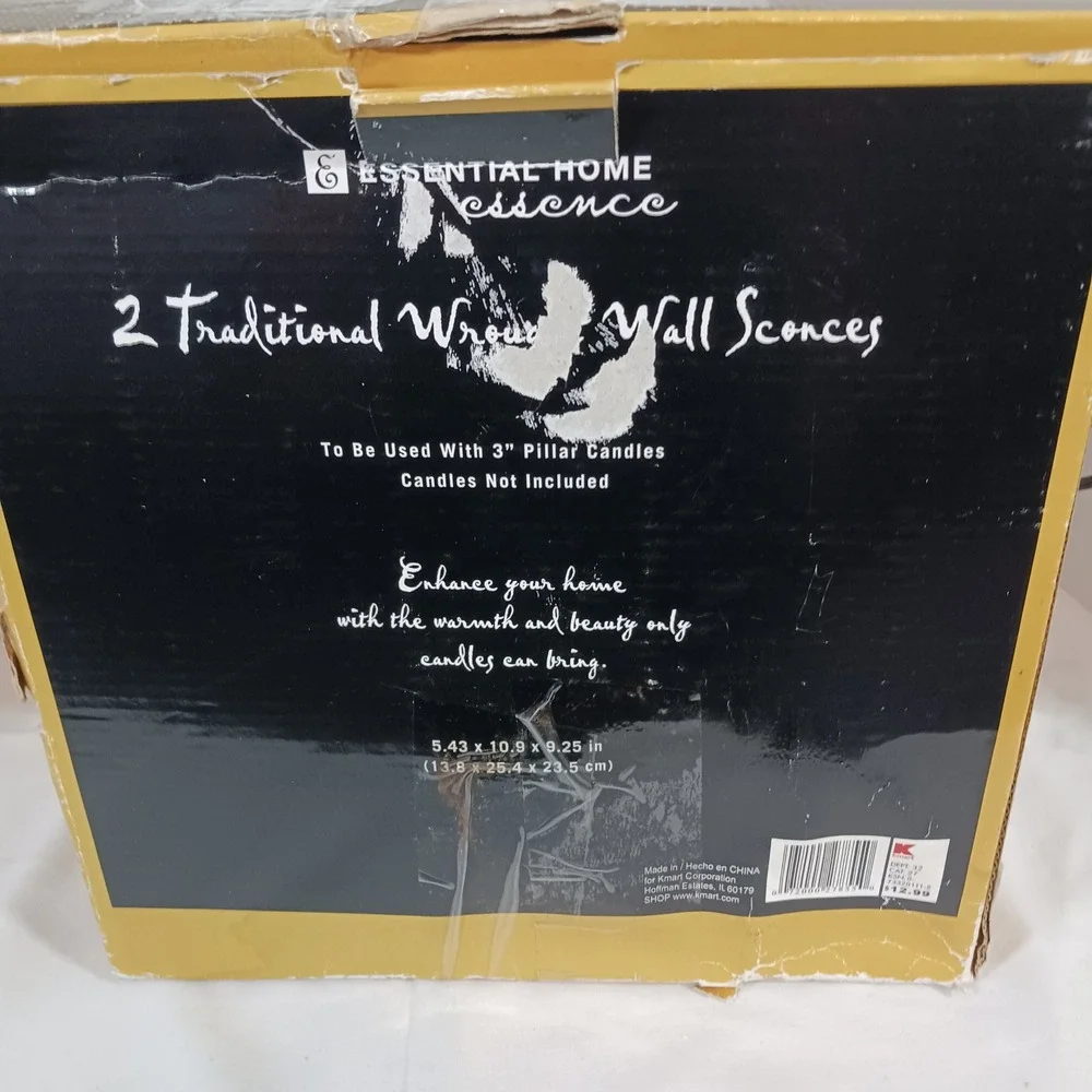 Essential Home Wall Sconces Unisex OS Black Like New Wrought Metal Scroll 2pc